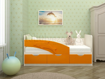 Дельфин-3 Кровать детская 3 ящика без ручек 1.6 Оранжевый глянец в Нижней Пойме - nizhnyaya-pojma.mebel54.com | фото
