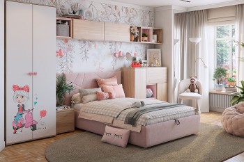 Комплект детской мебели Алина К2 Дуб мария/белый/нежно-розовый велюр в Нижней Пойме - nizhnyaya-pojma.mebel54.com | фото