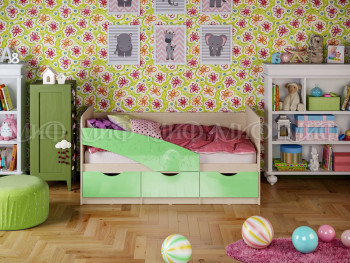 Кровать Бабочки 1,6м (Салатовый металлик) в Нижней Пойме - nizhnyaya-pojma.mebel54.com | фото