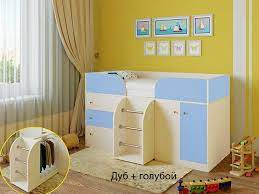 Кровать-чердак Малыш-4 Дуб молочный/Голубой в Нижней Пойме - nizhnyaya-pojma.mebel54.com | фото