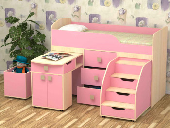 Кровать детская Фея 1.6 Дуб молочный/Розовый в Нижней Пойме - nizhnyaya-pojma.mebel54.com | фото