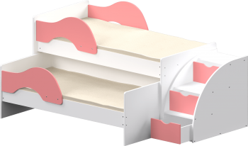 Кровать детская Матрешка выкатная с лестницей  Белый/Розовый в Нижней Пойме - nizhnyaya-pojma.mebel54.com | фото