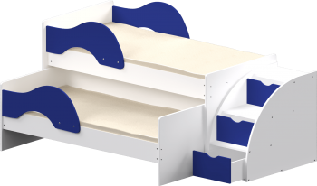 Кровать детская Матрешка выкатная с лестницей Белый/Синий в Нижней Пойме - nizhnyaya-pojma.mebel54.com | фото