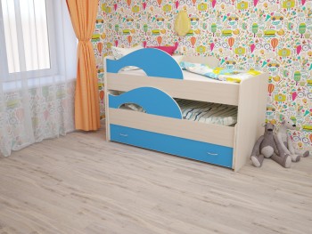 Кровать детская Радуга 1600 Млечный дуб/Голубой в Нижней Пойме - nizhnyaya-pojma.mebel54.com | фото