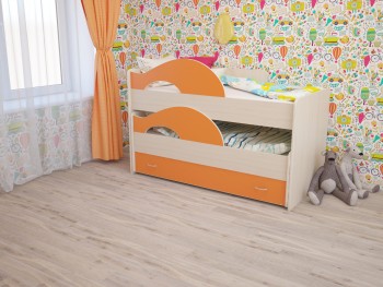 Кровать детская Радуга 1600 Млечный дуб/Оранжевый в Нижней Пойме - nizhnyaya-pojma.mebel54.com | фото