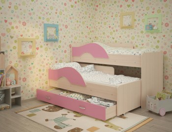 Кровать детская Радуга 1600 Млечный дуб/Розовый в Нижней Пойме - nizhnyaya-pojma.mebel54.com | фото