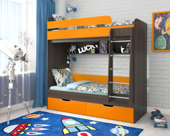 Кровать двухъярусная Юниор-5  Бодего/Оранжевый в Нижней Пойме - nizhnyaya-pojma.mebel54.com | фото