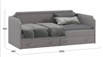 Кровать с мягкой обивкой и ящиками «Кантри» Тип 1 (900) (Велюр Светло-серый) в Нижней Пойме - nizhnyaya-pojma.mebel54.com | фото