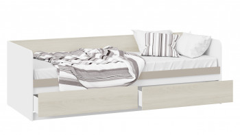 Кровать «Сканди» с 2 ящиками Дуб Гарден/Белый/Глиняный серый в Нижней Пойме - nizhnyaya-pojma.mebel54.com | фото