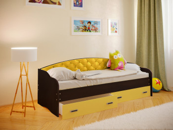Кровать Софа-7 с мягкой спинкой (800х1900) Венге/Желтый в Нижней Пойме - nizhnyaya-pojma.mebel54.com | фото