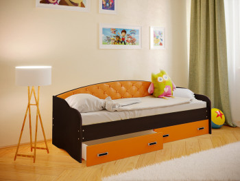 Кровать Софа-7 с мягкой спинкой (800х1900) Венге/Оранжевый в Нижней Пойме - nizhnyaya-pojma.mebel54.com | фото