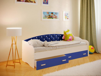 Кровать Софа-8 с мягкой спинкой со стразами (900х1900) Белый/Синий в Нижней Пойме - nizhnyaya-pojma.mebel54.com | фото