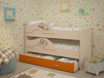 Кровать выкатная Радуга-Сафари детская 1600 Млечный дуб/Оранжевый в Нижней Пойме - nizhnyaya-pojma.mebel54.com | фото