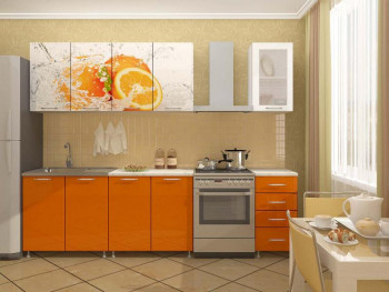Кухонный гарнитур 1,6м Апельсин (Белый/Оранжевый металлик/Фотопечать апельсин) в Нижней Пойме - nizhnyaya-pojma.mebel54.com | фото