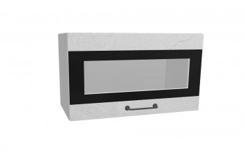 Лофт ПГСФ 600 шкаф верхний горизонтальный со стеклом и фотопечатью (Штукатурка белая/корпус Серый) в Нижней Пойме - nizhnyaya-pojma.mebel54.com | фото