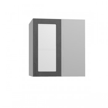 Лофт ПУС 650 шкаф верхний угловой со стеклом (Бетон темный/корпус Серый) в Нижней Пойме - nizhnyaya-pojma.mebel54.com | фото