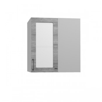 Лофт ПУС 650 шкаф верхний угловой со стеклом (Дуб майский/корпус Серый) в Нижней Пойме - nizhnyaya-pojma.mebel54.com | фото