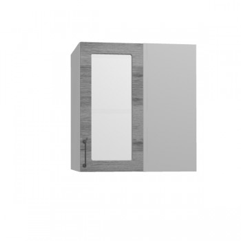 Лофт ПУС 650 шкаф верхний угловой со стеклом (Дуб цикорий/корпус Серый) в Нижней Пойме - nizhnyaya-pojma.mebel54.com | фото