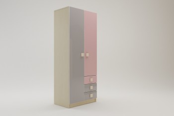 Шкаф 2-х створчатый с ящиками Грэйси (Розовый/Серый/корпус Клен) в Нижней Пойме - nizhnyaya-pojma.mebel54.com | фото