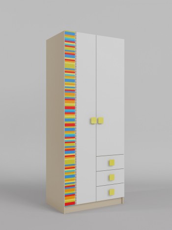Шкаф 2-х створчатый с ящиками Клаксон без машинок (Белый/корпус Клен) в Нижней Пойме - nizhnyaya-pojma.mebel54.com | фото