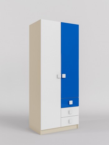 Шкаф 2-х створчатый с ящиками Скай люкс (Синий/Белый/корпус Клен) в Нижней Пойме - nizhnyaya-pojma.mebel54.com | фото