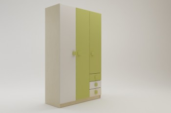 Шкаф 3-х створчатый с ящиками Эппл (Зеленый/Белый/корпус Клен) в Нижней Пойме - nizhnyaya-pojma.mebel54.com | фото
