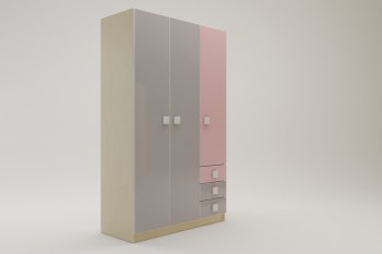 Шкаф 3-х створчатый с ящиками Грэйси (Розовый/Серый/корпус Клен) в Нижней Пойме - nizhnyaya-pojma.mebel54.com | фото