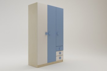 Шкаф 3-х створчатый с ящиками Скай (Синий/Белый/корпус Клен) в Нижней Пойме - nizhnyaya-pojma.mebel54.com | фото