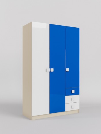Шкаф 3-х створчатый с ящиками Скай люкс (Синий/Белый/корпус Клен) в Нижней Пойме - nizhnyaya-pojma.mebel54.com | фото
