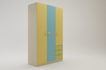 Шкаф 3-х створчатый с ящиками Смайли (Желтый/Голубой/Зеленый/корпус Клен) в Нижней Пойме - nizhnyaya-pojma.mebel54.com | фото