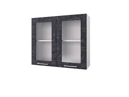 Шкаф 80 с 2-мя витринами Лофт (Камень Арья/корпус Белый) в Нижней Пойме - nizhnyaya-pojma.mebel54.com | фото