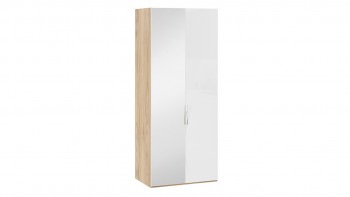 Шкаф для одежды с 1 глухой и 1 зеркальной дверями левый «Эмбер» Яблоня Беллуно/Белый глянец в Нижней Пойме - nizhnyaya-pojma.mebel54.com | фото