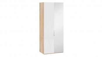 Шкаф для одежды с 1 глухой и 1 зеркальной дверями правый «Эмбер» Яблоня Беллуно/Белый глянец в Нижней Пойме - nizhnyaya-pojma.mebel54.com | фото