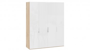Шкаф для одежды с 4 глухими дверями «Эмбер» Яблоня Беллуно/Белый глянец в Нижней Пойме - nizhnyaya-pojma.mebel54.com | фото