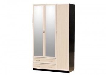 Шкаф для платья и белья 3-х дверный с профилем МДФ с 2 малыми зеркалами Венге/Дуб выбеленный в Нижней Пойме - nizhnyaya-pojma.mebel54.com | фото