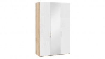 Шкаф комбинированный с 2 глухими и 1 зеркальной дверями правый «Эмбер» Яблоня Беллуно/Белый глянец в Нижней Пойме - nizhnyaya-pojma.mebel54.com | фото