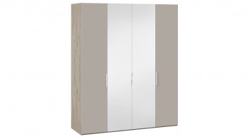 Шкаф комбинированный с 2 глухими и 2 зеркальными дверями «Эмбер» Баттл Рок/Серый глянец в Нижней Пойме - nizhnyaya-pojma.mebel54.com | фото