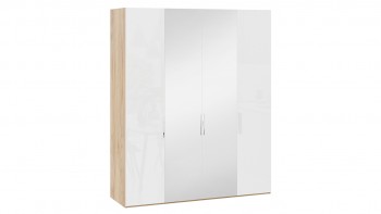 Шкаф комбинированный с 2 глухими и 2 зеркальными дверями «Эмбер» Яблоня Беллуно/Белый глянец в Нижней Пойме - nizhnyaya-pojma.mebel54.com | фото