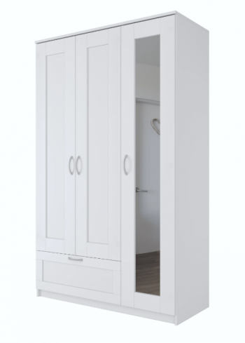 Шкаф трехдверный Сириус с зеркалом и 1 ящиком белый в Нижней Пойме - nizhnyaya-pojma.mebel54.com | фото
