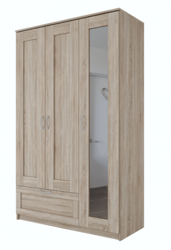 Шкаф трехдверный Сириус с зеркалом и 1 ящиком дуб сонома в Нижней Пойме - nizhnyaya-pojma.mebel54.com | фото