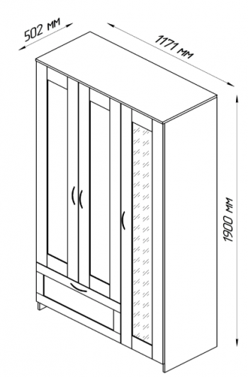 Шкаф трехдверный Сириус с зеркалом и 1 ящиком дуб сонома в Нижней Пойме - nizhnyaya-pojma.mebel54.com | фото