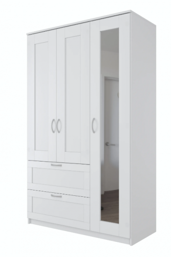 Шкаф трехдверный Сириус с зеркалом и 2 ящиками белый в Нижней Пойме - nizhnyaya-pojma.mebel54.com | фото