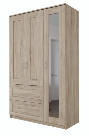 Шкаф трехдверный Сириус с зеркалом и 2 ящиками дуб сонома в Нижней Пойме - nizhnyaya-pojma.mebel54.com | фото