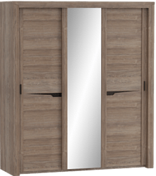 Шкаф трехдверный Соренто с раздвижными дверями Дуб стирлинг/Кофе структурный матовый в Нижней Пойме - nizhnyaya-pojma.mebel54.com | фото